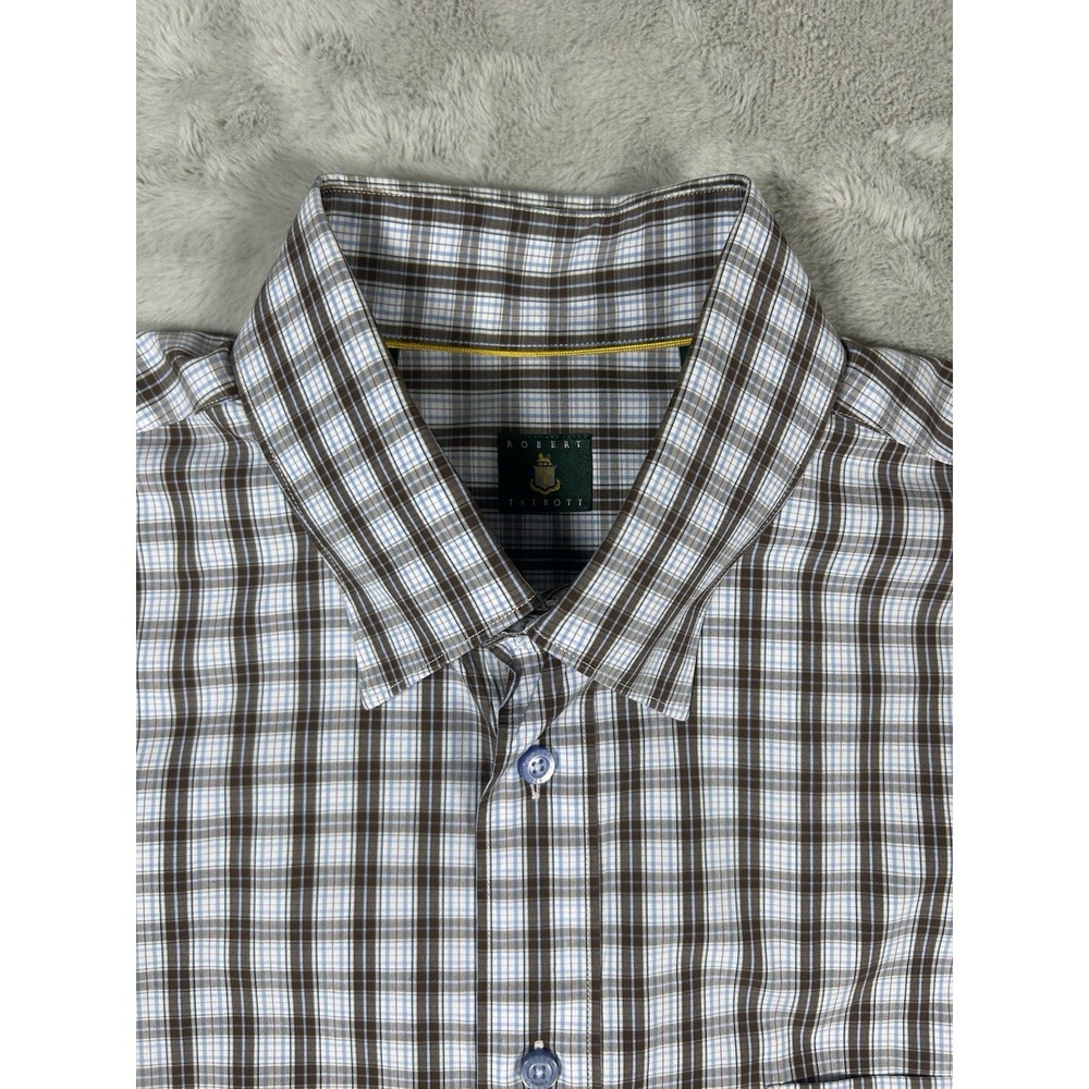 Robert Talbott Plaid Long Sleeve Button Down Mens Shirt-Brown Blue Purple Size L - Picture 2 of 4